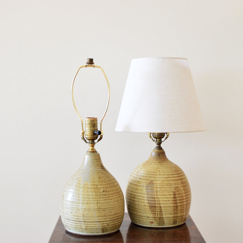 Pair of Vintage Studio Made Beige Ceramic Table Lamps