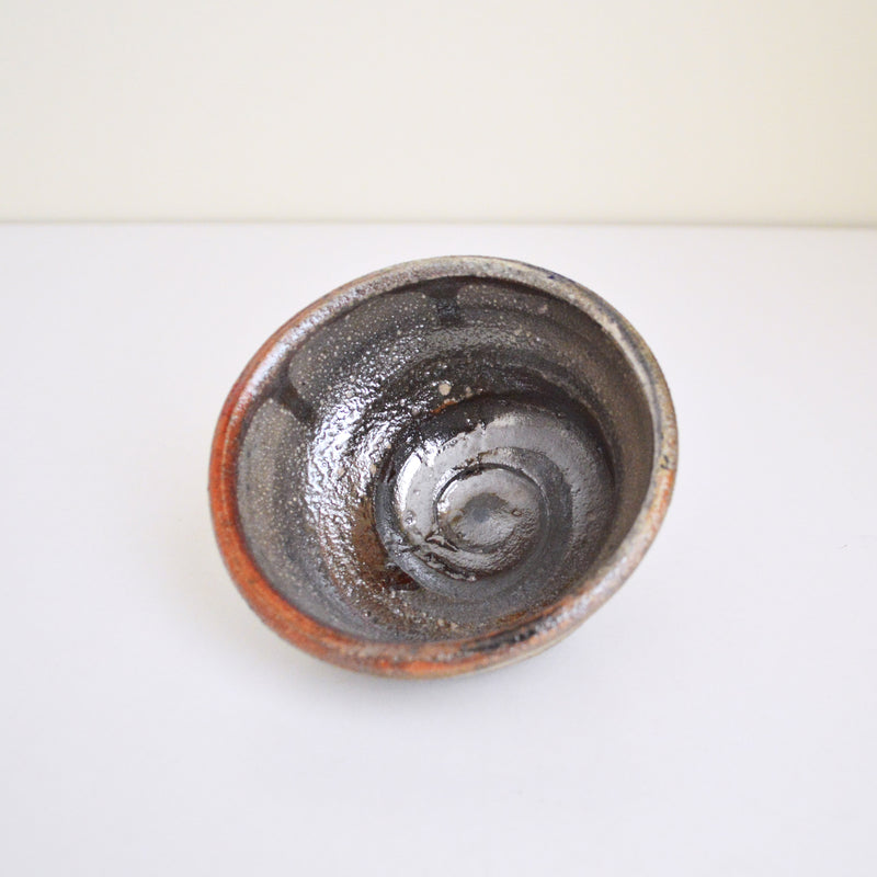 George Roby Handcrafted Grey and Rust Raku Bowl - inside view