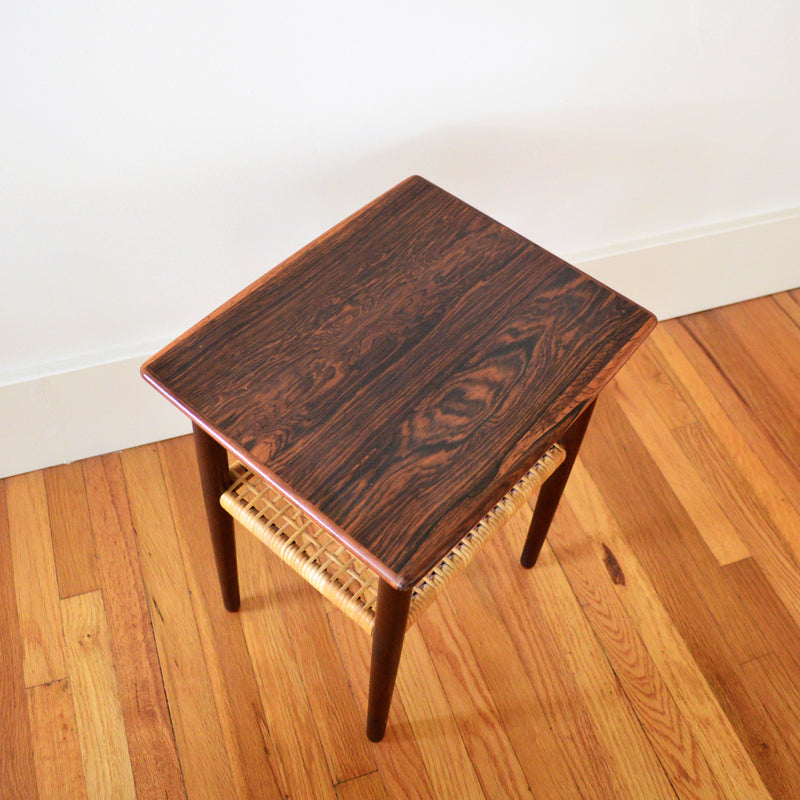 Vintage Rosewood and Cane Side Table