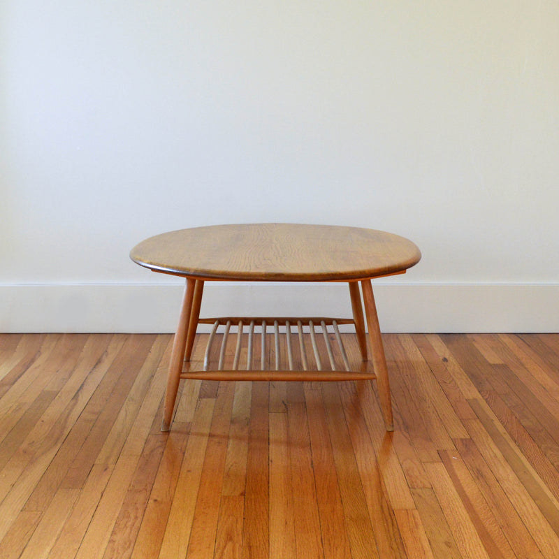 Vintage Solid Elm & Beech Wood Oval Coffee Table by Ercol - Made in England