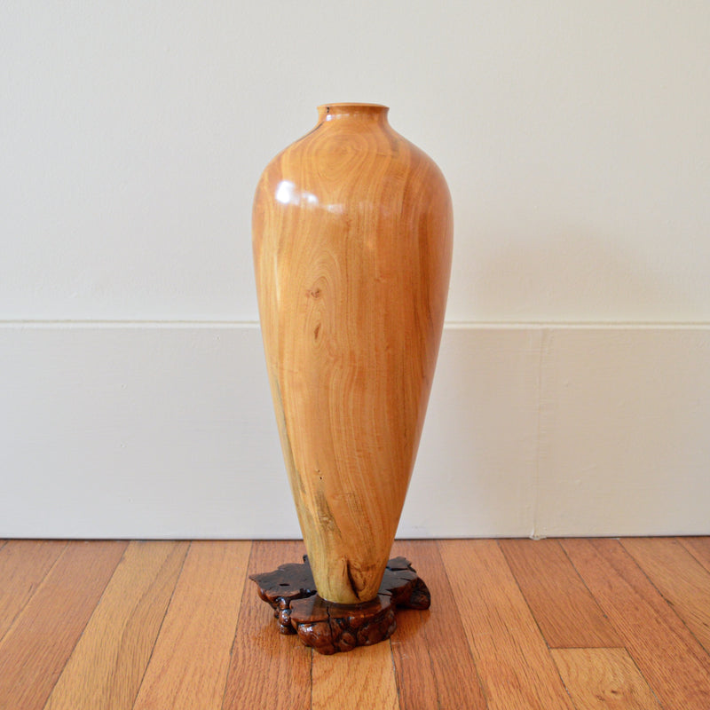 Vintage Studio Craft Handmade Wood Turned Vase with Burl Wood Base