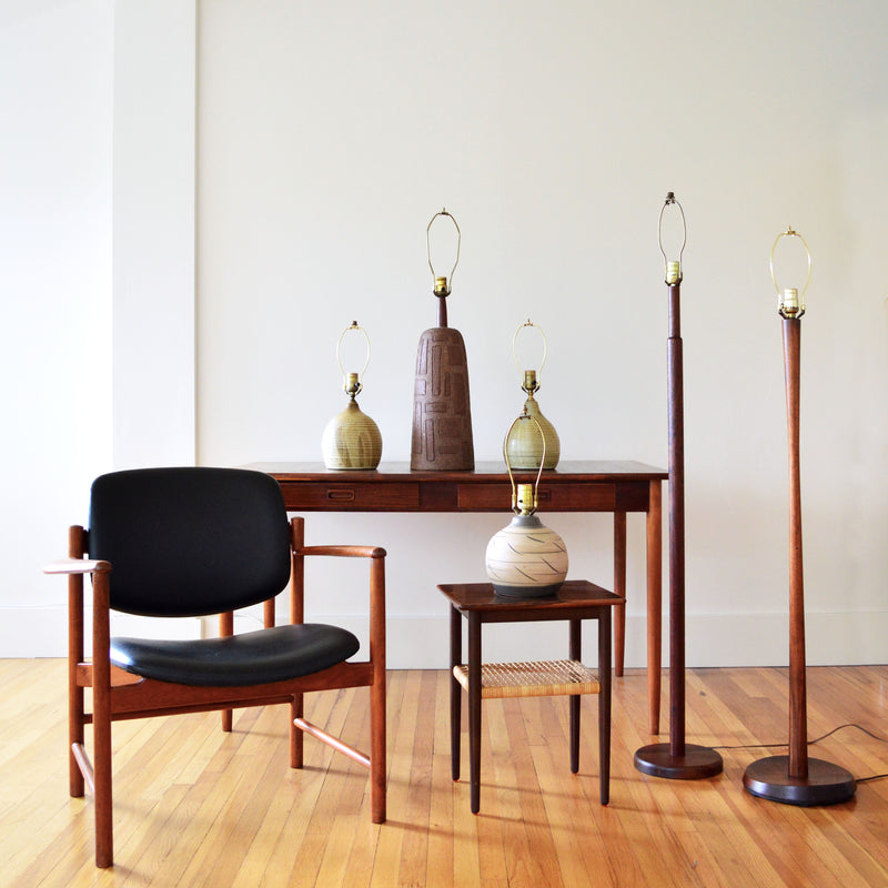 Pair of Vintage Studio Made Beige Ceramic Table Lamps