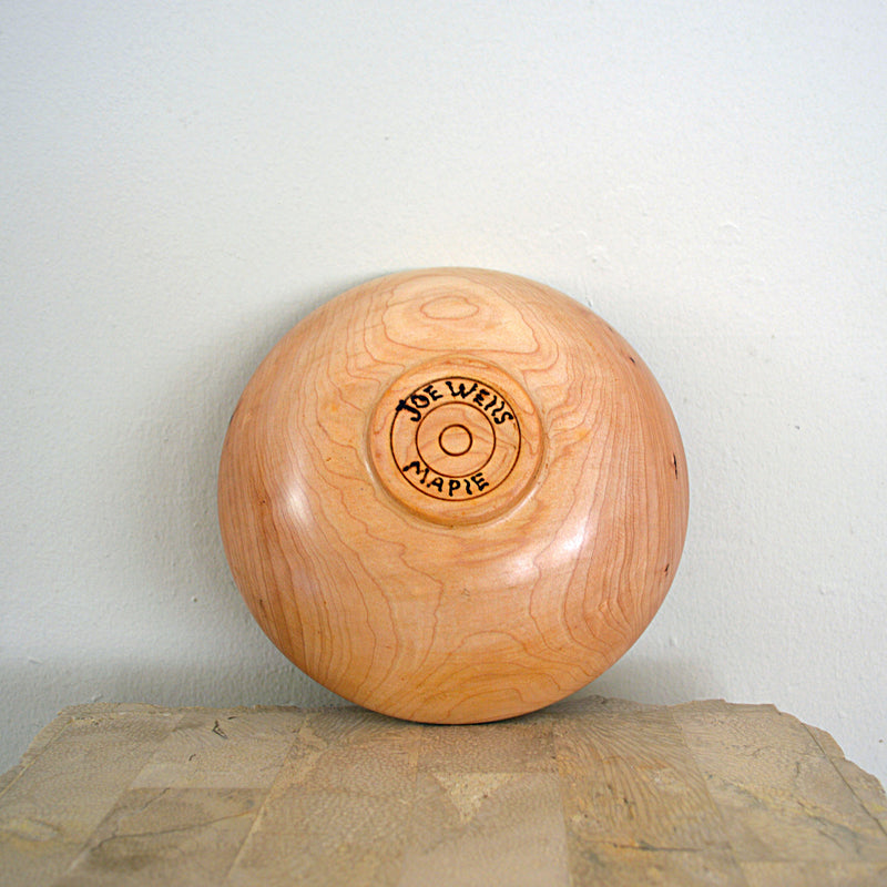 Vintage maple wood turned bowl by Joe Wells bottom view of signature