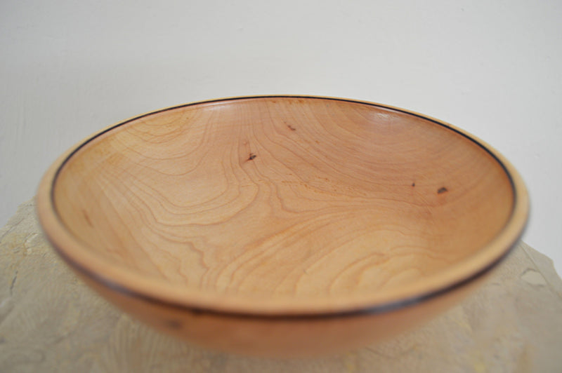 Vintage maple wood turned bowl by Joe Wells close up view of inside