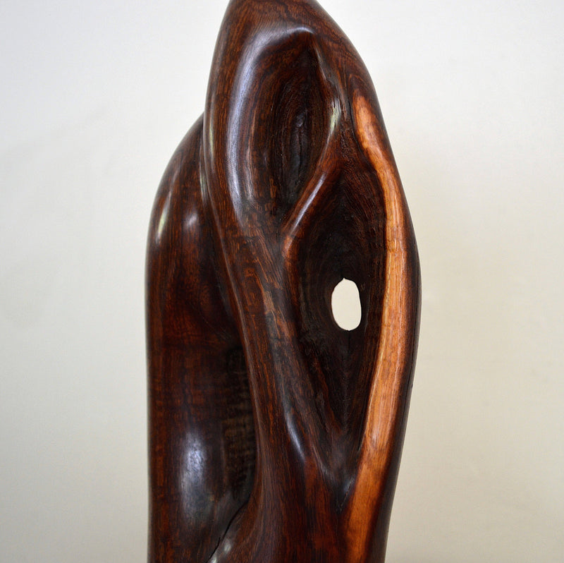 Handcrafted Tornillo wood by Bob Womack vessel close up view