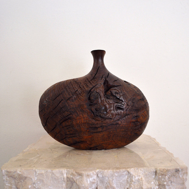 Black walnut burl wood bud vase by Bob Womack back view