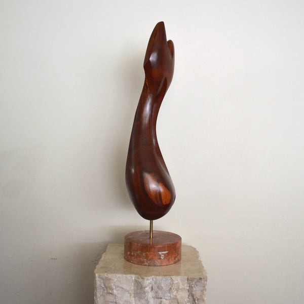Hand carved bubinga wood abstract sculpture by Dennis Stewart side view
