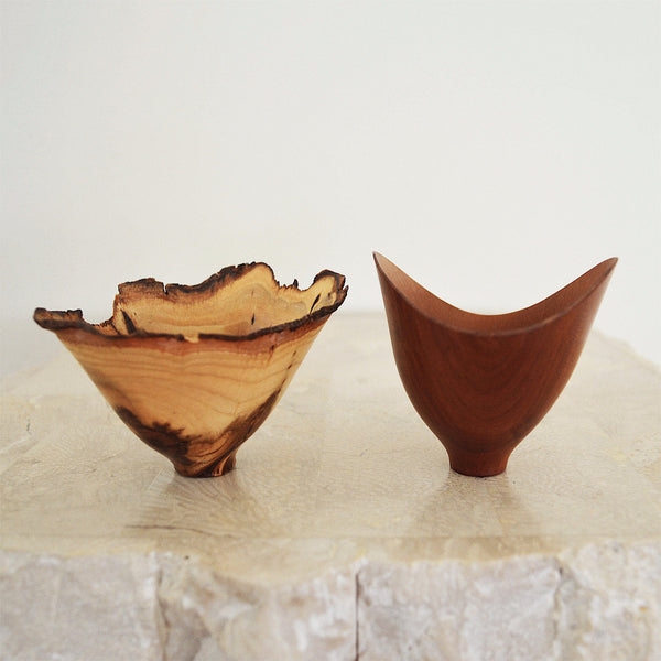Set of two wood turned mini bowls by Dennis Stewart