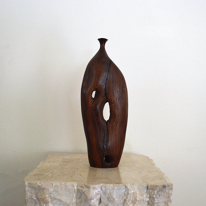 Handcrafted Tornillo wood by Bob Womack vessel back view