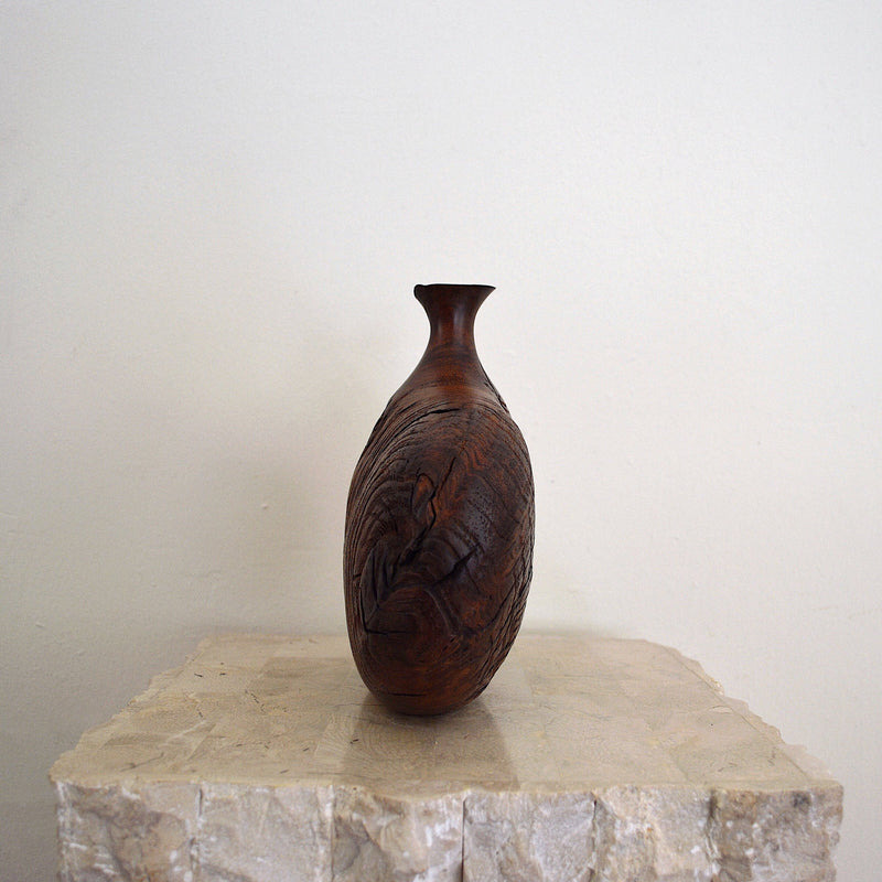 Black walnut burl wood bud vase by Bob Womack side view