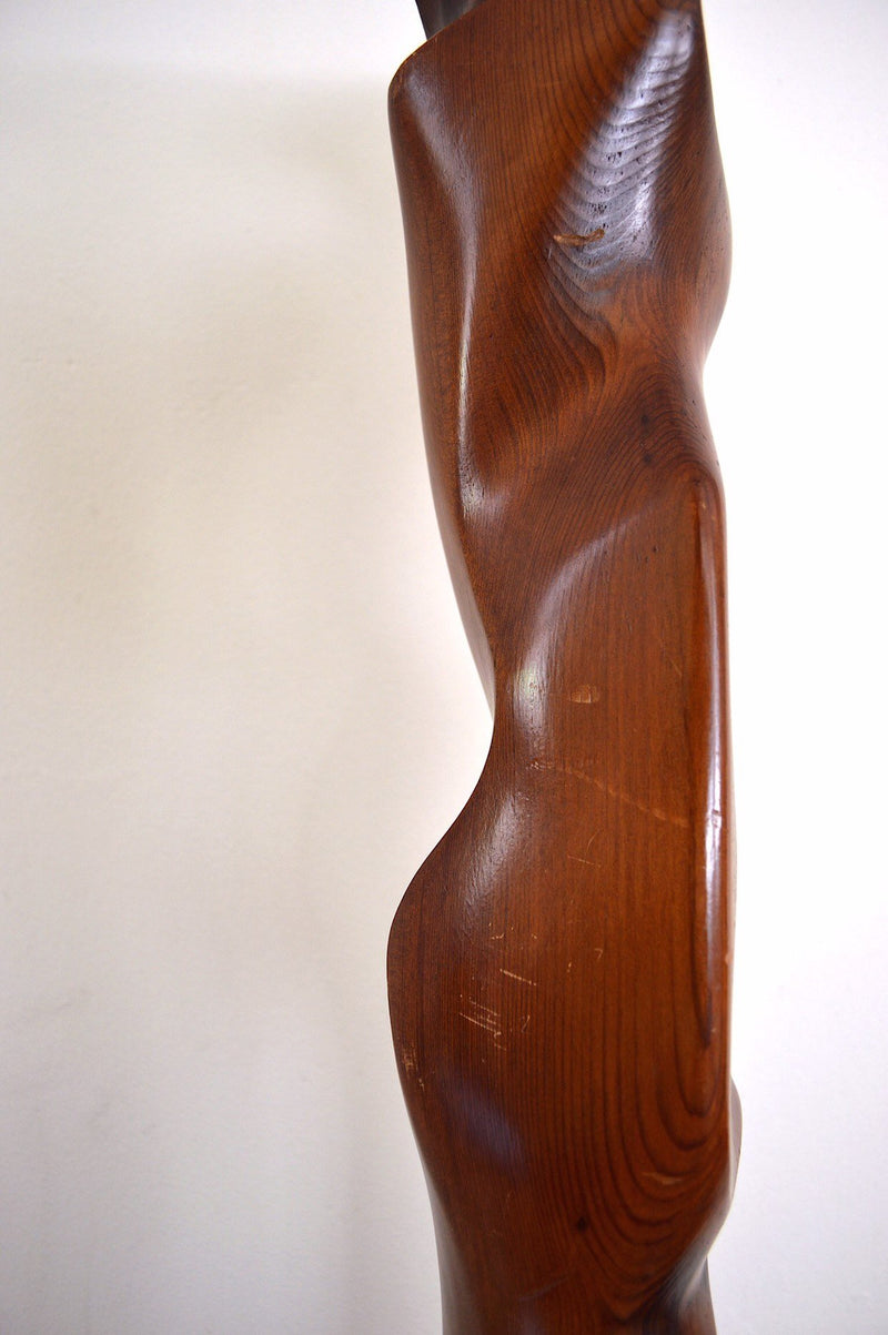 handmade abstract wood sculpture by Paul G. Brockman close up view