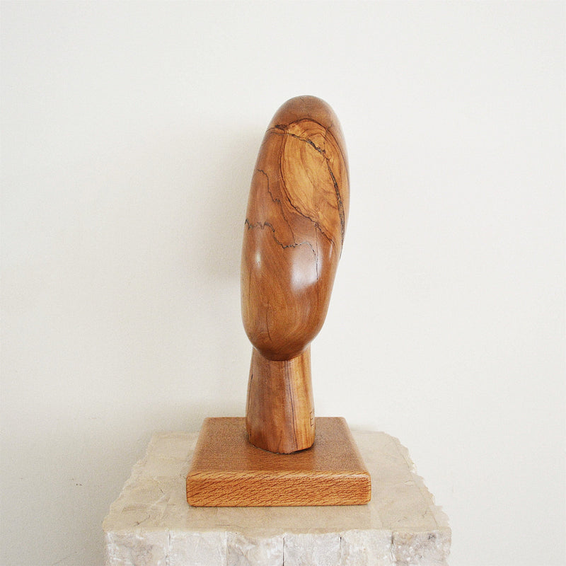 studio craft hand carved olive wood modernist sculpture side view