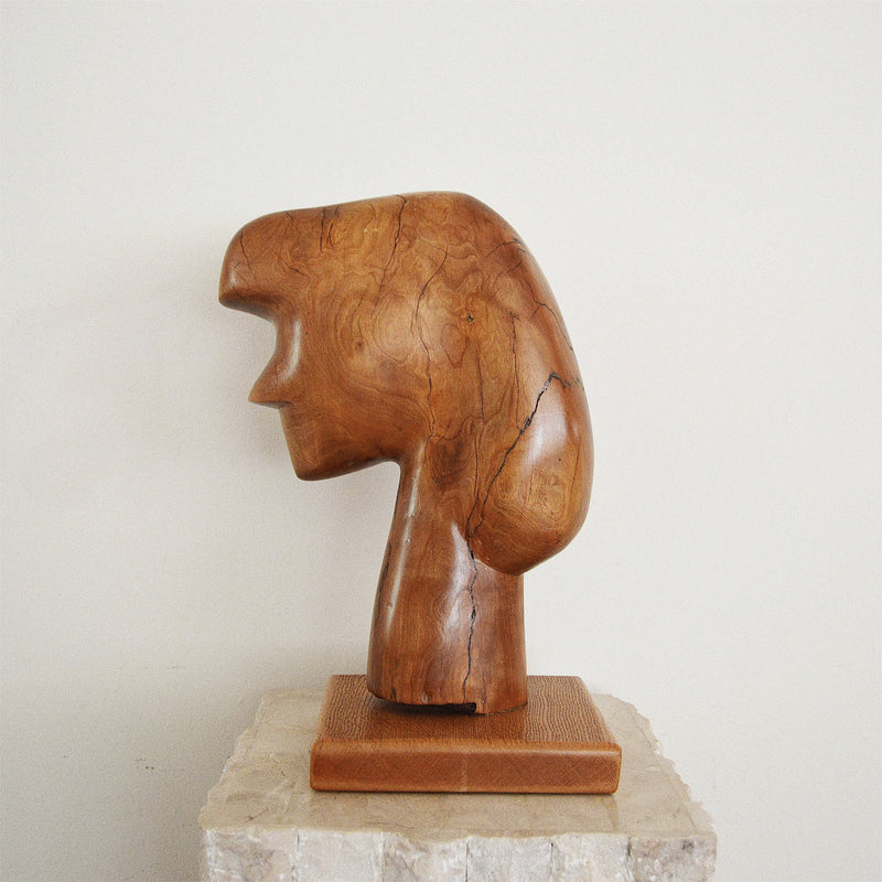 studio craft hand carved olive wood modernist sculpture
