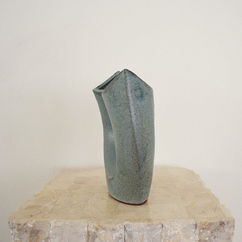 vintage Japanese handcrafted clay vase blue glaze
