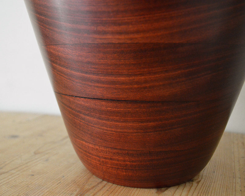 Hand turned rosewood waste basket by Dennis Stewart close up view