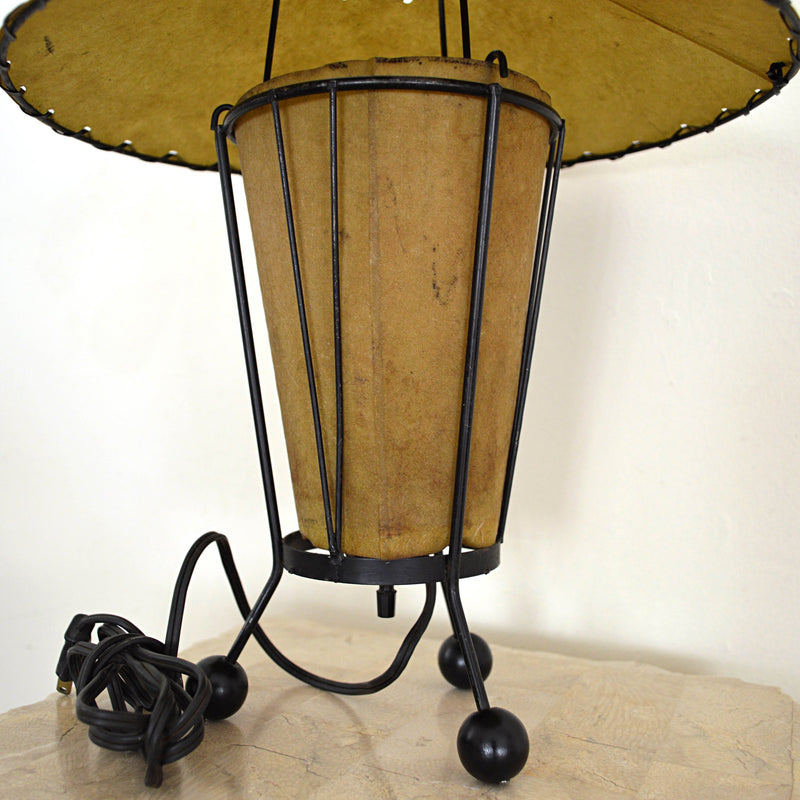 vintage parchment shade tripod desk lamp after Tony Paul view of under lampshade