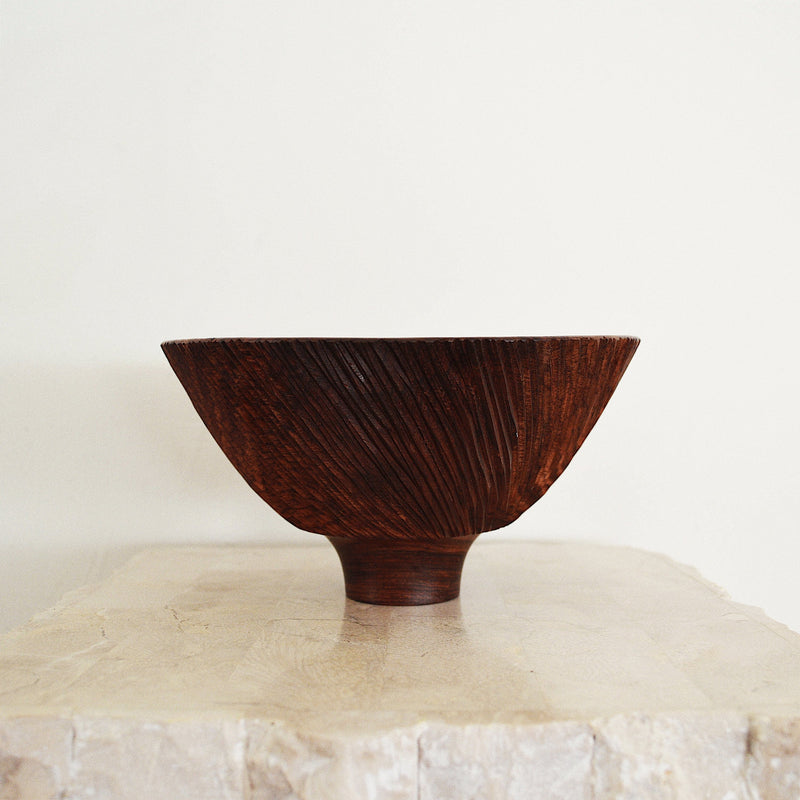 Textured hand carved cocobolo wood bowl by Al Stirt