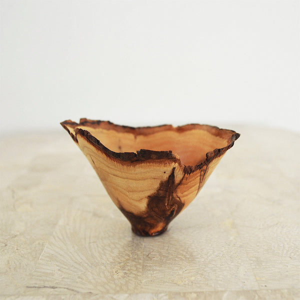 Close up view of two toned wood turned small bowl by Dennis Stewart