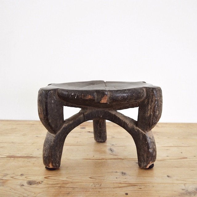 vintage hand carved three leg wood African Hehe stool 