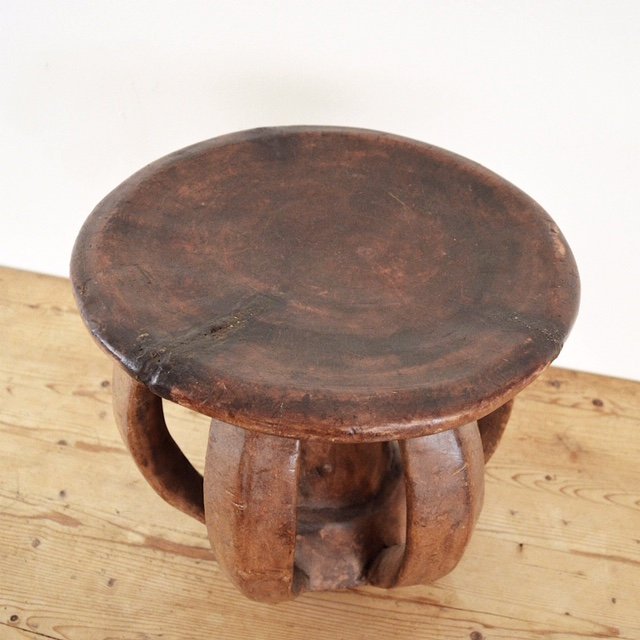 vintage wood African Baga Chief stool top view