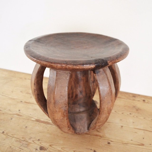 vintage wood African Baga Chief stool angled view