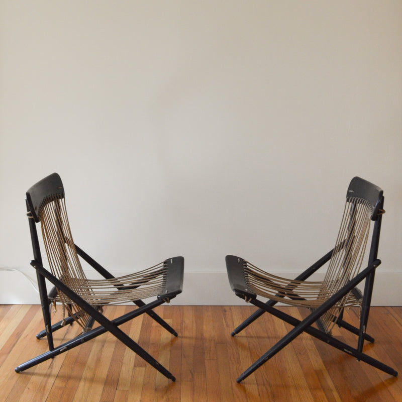 Pair of Vintage Rope and Wood Lounge Chairs by Maruni Japan