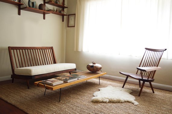 George Nakashima settee and armchair in Mid Century Modern living room