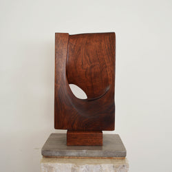 Modernist, abstract carved walnut wood statue